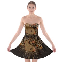 The Sign Ying And Yang With Floral Elements Strapless Bra Top Dress by FantasyWorld7