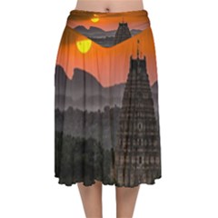 Beautiful Village Of Hampi Velvet Flared Midi Skirt by Celenk