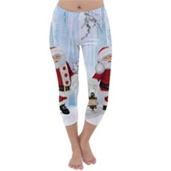 Santa Claus With Funny Penguin Capri Winter Leggings  by FantasyWorld7