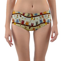 Autumn Owls Pattern Reversible Mid-waist Bikini Bottoms by Celenk