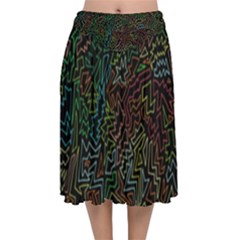 Zigs And Zags Velvet Flared Midi Skirt by Celenk