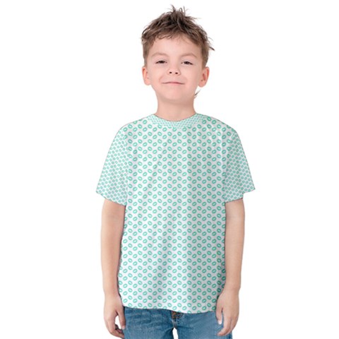 Tiffany Aqua Blue Lipstick Kisses On White Kids  Cotton Tee by PodArtist