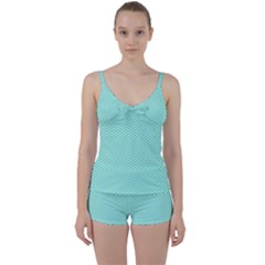 Tiffany Aqua Blue Chevron Zig Zag Tie Front Two Piece Tankini by PodArtist