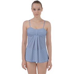 Powder Blue Stitched And Quilted Pattern Babydoll Tankini Set by PodArtist