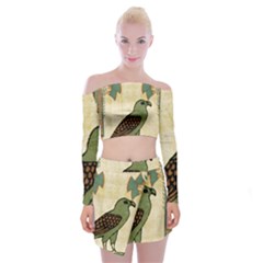 Egyptian Paper Papyrus Bird Off Shoulder Top With Mini Skirt Set by Celenk