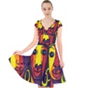 Ethnic Bold Bright Artistic Paper Cap Sleeve Front Wrap Midi Dress View1