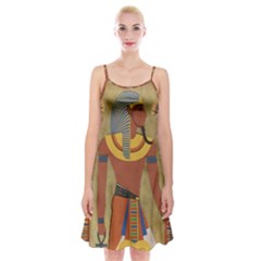 Egyptian Tutunkhamun Pharaoh Design Spaghetti Strap Velvet Dress by Celenk