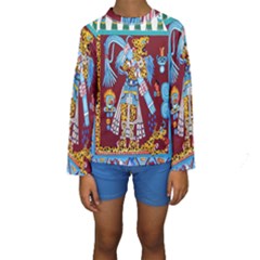 Mexico Puebla Mural Ethnic Aztec Kids  Long Sleeve Swimwear by Celenk