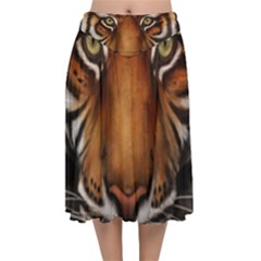 The Tiger Face Velvet Flared Midi Skirt by Celenk