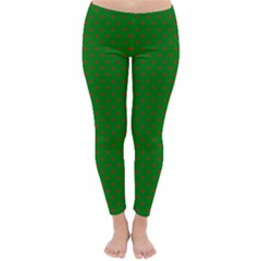 Mini Red Dots On Christmas Green Classic Winter Leggings by PodArtist