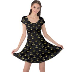 Gold Scales Of Justice On Black Repeat Pattern All Over Print  Cap Sleeve Dress by PodArtist