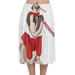 Pug Xmas Velvet Flared Midi Skirt by Valentinaart