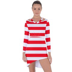 Christmas Red And White Cabana Stripes Asymmetric Cut-out Shift Dress by PodArtist