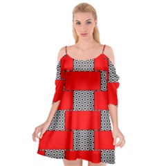 Black And White Red Patterns Cutout Spaghetti Strap Chiffon Dress by Celenk