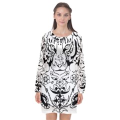 Tiger Animal Decoration Flower Long Sleeve Chiffon Shift Dress  by Celenk