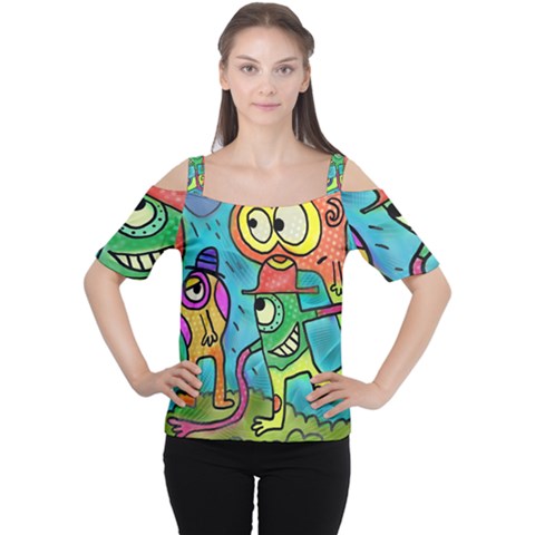 Painting Painted Ink Cartoon Cutout Shoulder Tee by Celenk