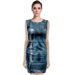 Church Stone Rock Building Sleeveless Velvet Midi Dress by Celenk