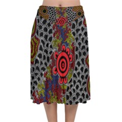 Aboriginal Art - Campsite Velvet Flared Midi Skirt by hogartharts