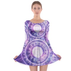 Blue Fractal Alchemy Hud For Bending Hyperspace Long Sleeve Skater Dress by jayaprime