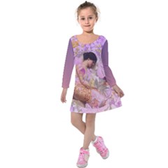 Violets For The Birds  Kids  Long Sleeve Velvet Dress by pastpresents