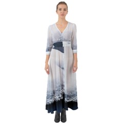 Ice, Snow And Moving Water Button Up Boho Maxi Dress by Ucco