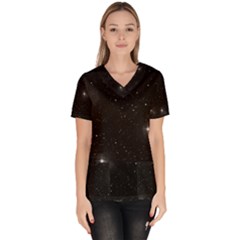 Starry Galaxy Night Black And White Stars Scrub Top by yoursparklingshop