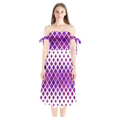 Pattern Square Purple Horizontal Shoulder Tie Bardot Midi Dress by Celenk