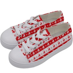 Knitted Red White Reindeers Kids  Low Top Canvas Sneakers by patternstudio