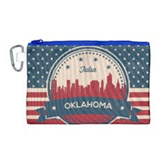 Tulsa Oklahoma Retro Skyline Canvas Cosmetic Bag (large) by Bigfootshirtshop