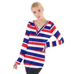 Red White Blue Patriotic Ribbons Tie Up Tee by Celenk