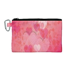 Pink Hearts Pattern Canvas Cosmetic Bag (medium) by Celenk