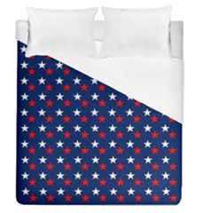 Patriotic Red White Blue Stars Blue Background Duvet Cover (queen Size) by Celenk