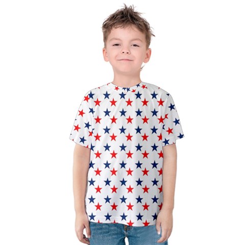 Patriotic Red White Blue Stars Usa Kids  Cotton Tee by Celenk