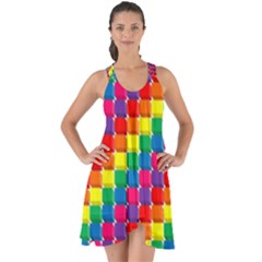 Rainbow 3d Cubes Red Orange Show Some Back Chiffon Dress by Celenk