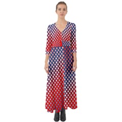 Dots Red White Blue Gradient Button Up Boho Maxi Dress by Celenk