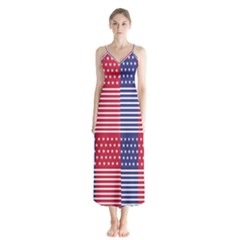 American Flag Patriot Red White Button Up Chiffon Maxi Dress by Celenk