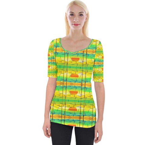 Birds Beach Sun Abstract Pattern Wide Neckline Tee by Celenk