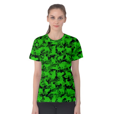 Bright Neon Green Catmouflage Women s Cotton Tee by PodArtist