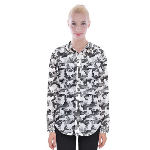 Black And White Catmouflage Camouflage Womens Long Sleeve Shirt by PodArtist