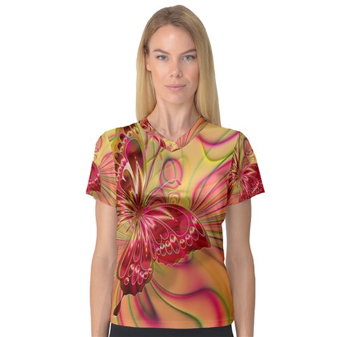 Arrangement Butterfly Aesthetics V-neck Sport Mesh Tee by Celenk