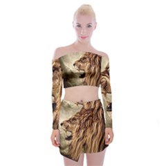 Roaring Lion Off Shoulder Top With Mini Skirt Set by Celenk