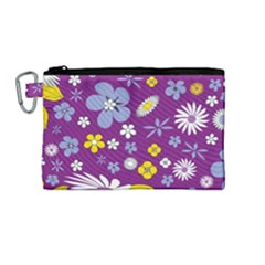 Floral Flowers Canvas Cosmetic Bag (medium) by Celenk