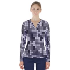 Tetris Camouflage Urban V-neck Long Sleeve Top by jumpercat