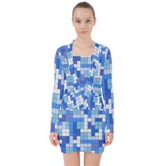 Tetris Camouflage Marine V-neck Bodycon Long Sleeve Dress by jumpercat