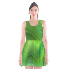 Green Wave Background Abstract Scoop Neck Skater Dress by BangZart