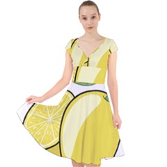 Lemon Fruit Green Yellow Citrus Cap Sleeve Front Wrap Midi Dress by BangZart