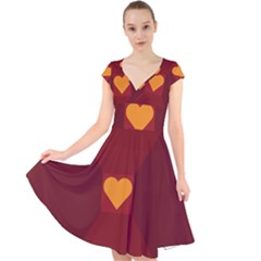 Heart Red Yellow Love Card Design Cap Sleeve Front Wrap Midi Dress by BangZart