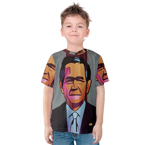 George W Bush Pop Art President Usa Kids  Cotton Tee by BangZart