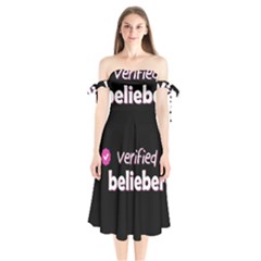 Verified Belieber Shoulder Tie Bardot Midi Dress by Valentinaart