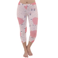 Pigs And Flowers Capri Winter Leggings  by Bigfootshirtshop